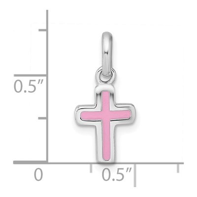 Sterling Silver Girls' Pink Enamel Cross Pendant – view 5