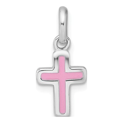 Sterling Silver Girls' Pink Enamel Cross Pendant
