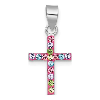 Sterling Silver Crystal Girls' Multi-Crystal Cross Pendant