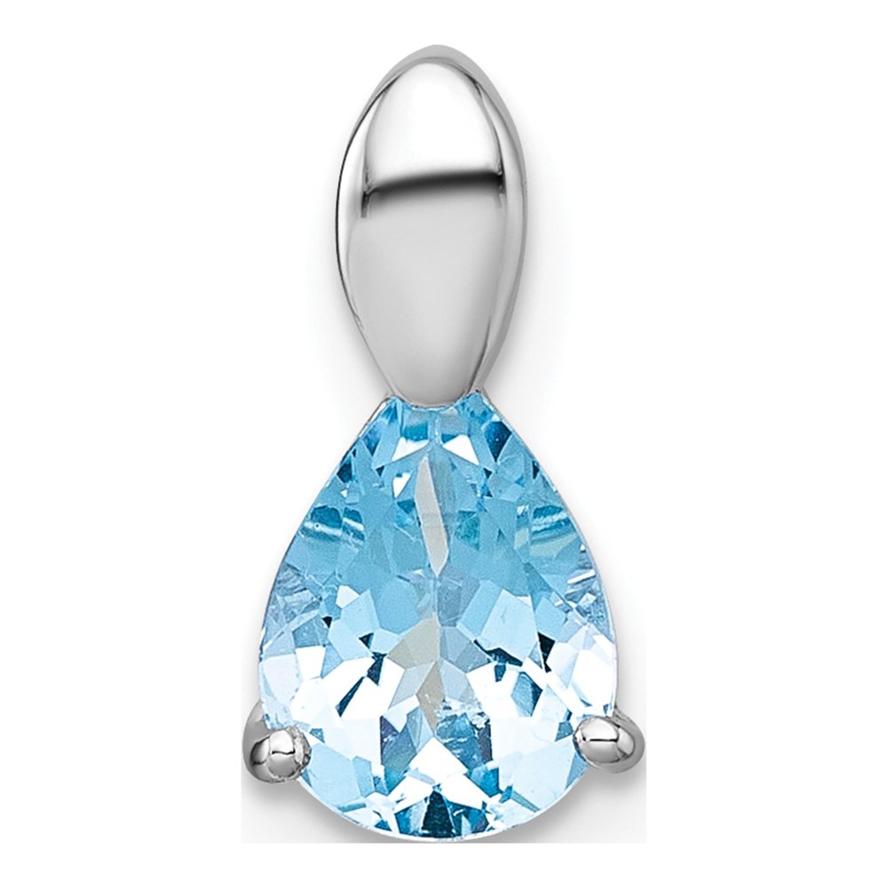 Sterling Silver Rhodium-Plated Polished Pear Blue Topaz Teardrop Chain Slide Pendant
