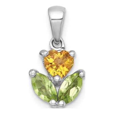 Sterling Silver Peridot & Citrine Flower Pendant