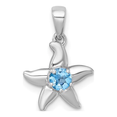Sterling Silver Swiss Blue Topaz Starfish Pendant