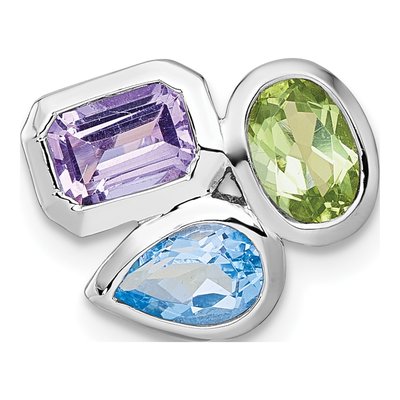 Sterling Silver Amethyst & Swiss Blue Topaz Multi-Gemstone Slide Pendant