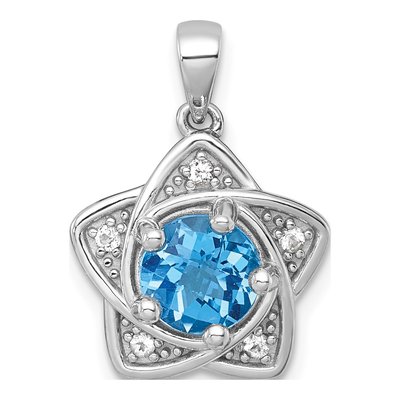 Sterling Silver Swiss Blue Topaz & White Topaz Star Pendant