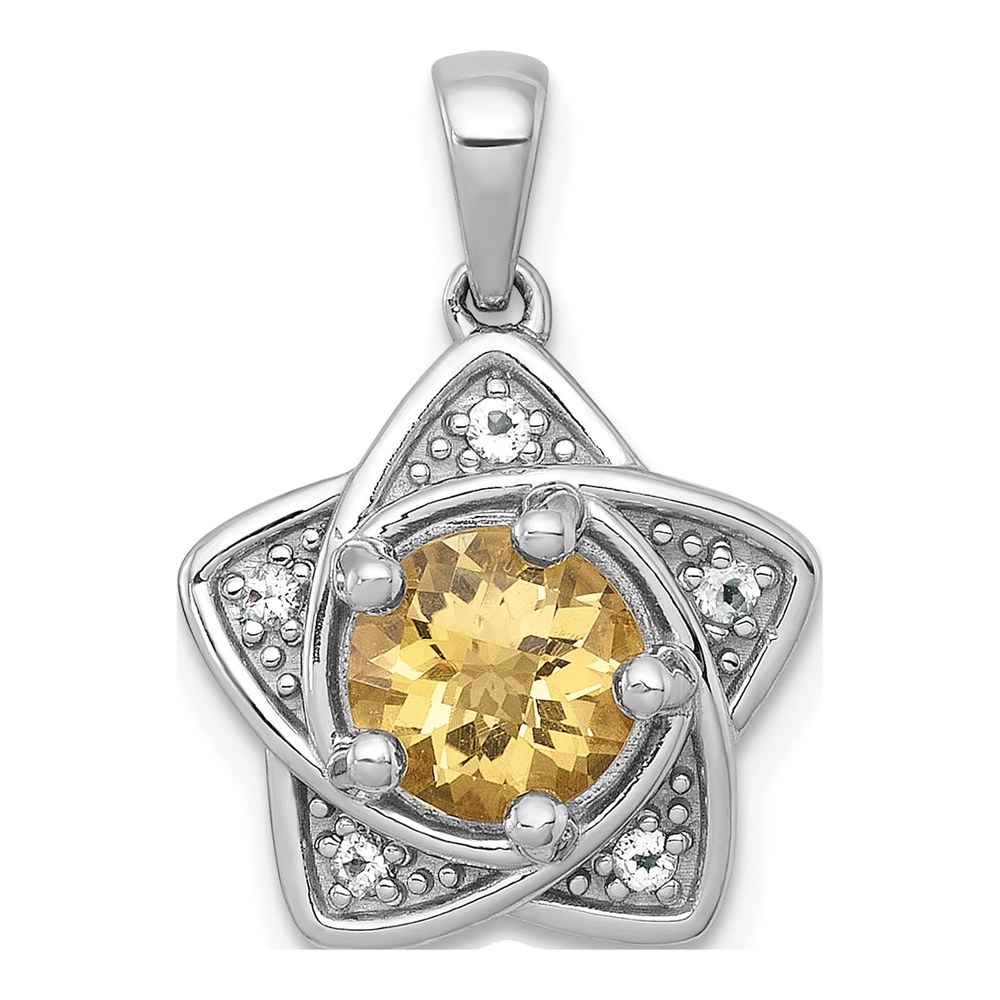 Sterling Silver Rhodium-Plated Polished Citrine And White Topaz Star Pendant
