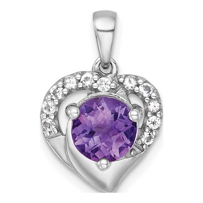 Sterling Silver Amethyst & White Topaz Heart Pendant