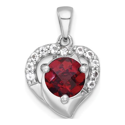 Sterling Silver Garnet & White Topaz Heart Pendant