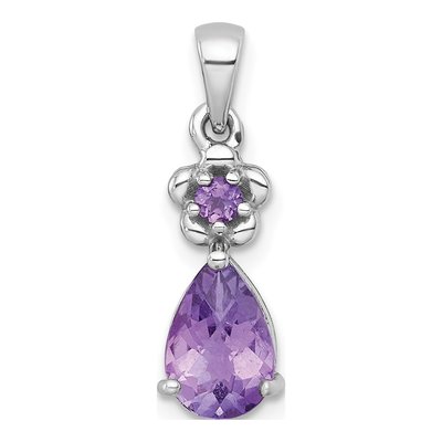 Sterling Silver Amethyst Teardrop Flower Pendant