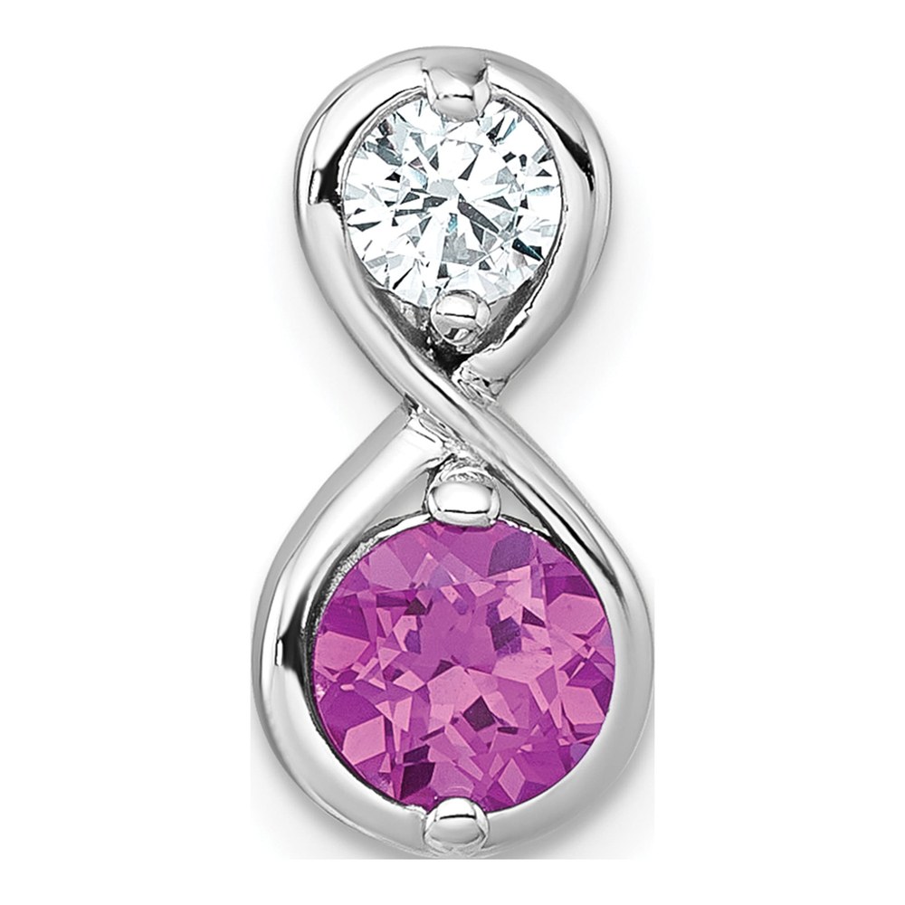 Sterling Silver Rhodium-Plated Polished Round Lab Created Ruby And Cz Infinity Chain Slide Pendant