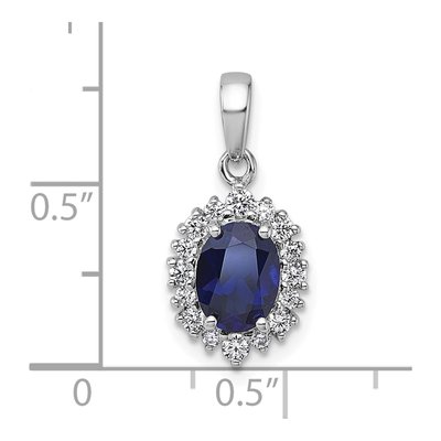 Sterling Silver Lab-Created Sapphire & CZ Halo Pendant – view 5