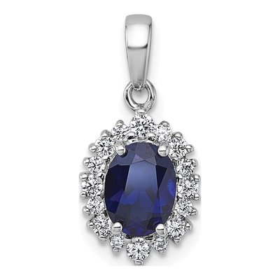 Sterling Silver Lab-Created Sapphire & CZ Halo Pendant