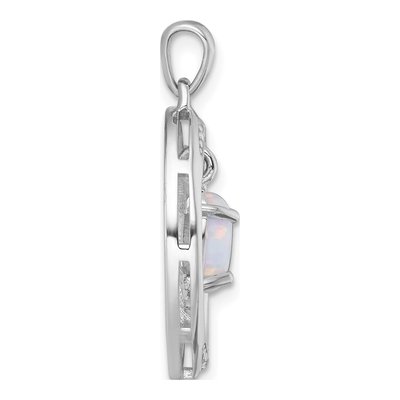 Sterling Silver Lab-Created Opal & White Topaz Oval Pendant – view 3
