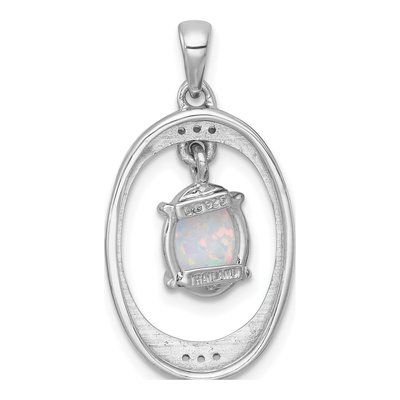 Sterling Silver Lab-Created Opal & White Topaz Oval Pendant – view 4