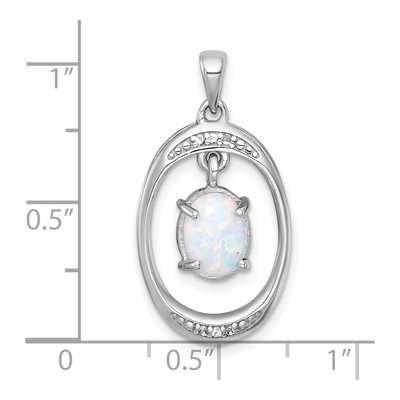 Sterling Silver Lab-Created Opal & White Topaz Oval Pendant – view 5