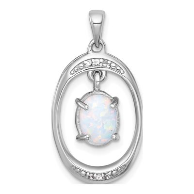 Sterling Silver Lab-Created Opal & White Topaz Oval Pendant