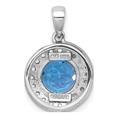 Sterling Silver Swiss Blue Topaz & White Topaz Checker-Cut Round Circle Pendant – view 4