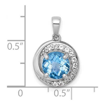 Sterling Silver Swiss Blue Topaz & White Topaz Checker-Cut Round Circle Pendant – view 5