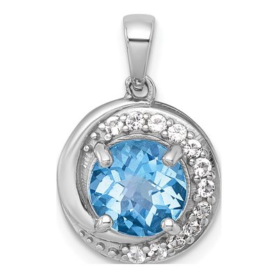 Sterling Silver Swiss Blue Topaz & White Topaz Checker-Cut Round Circle Pendant