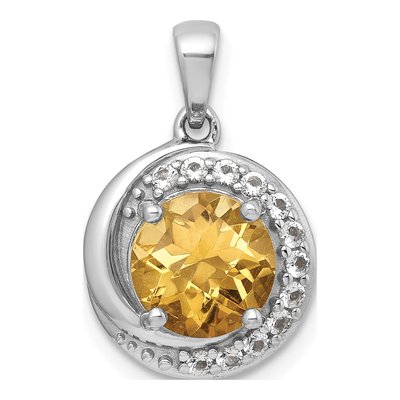 Sterling Silver Citrine & White Topaz Circle Pendant