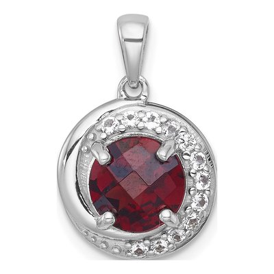 Sterling Silver Garnet & White Topaz Circle Pendant