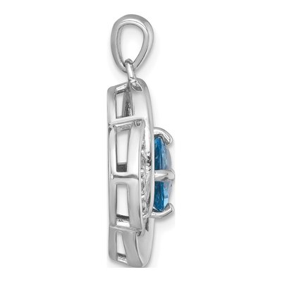 Sterling Silver Swiss Blue Topaz & White Topaz Checker-Cut Round Pendant – view 3
