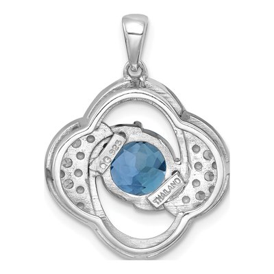 Sterling Silver Swiss Blue Topaz & White Topaz Checker-Cut Round Pendant – view 4