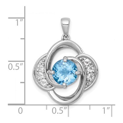 Sterling Silver Swiss Blue Topaz & White Topaz Checker-Cut Round Pendant – view 5