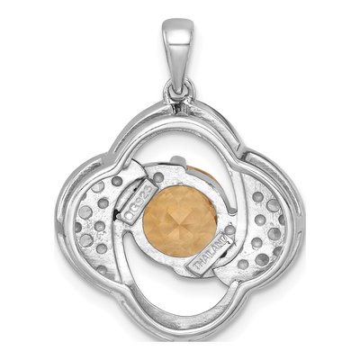 Sterling Silver Citrine & White Topaz Checker-Cut Round Pendant – view 4