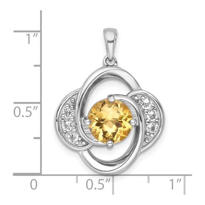 Sterling Silver Citrine & White Topaz Checker-Cut Round Pendant – view 5