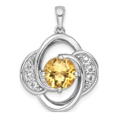 Sterling Silver Citrine & White Topaz Checker-Cut Round Pendant