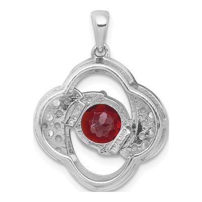 Sterling Silver Garnet & White Topaz Checker-Cut Round Pendant – view 4