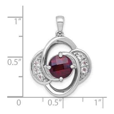 Sterling Silver Garnet & White Topaz Checker-Cut Round Pendant – view 5