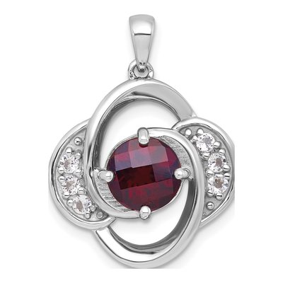 Sterling Silver Garnet & White Topaz Checker-Cut Round Pendant