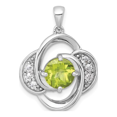 Sterling Silver Peridot & White Topaz Checker-Cut Round Pendant