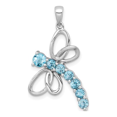 Sterling Silver Swiss Blue Topaz Dragonfly Pendant