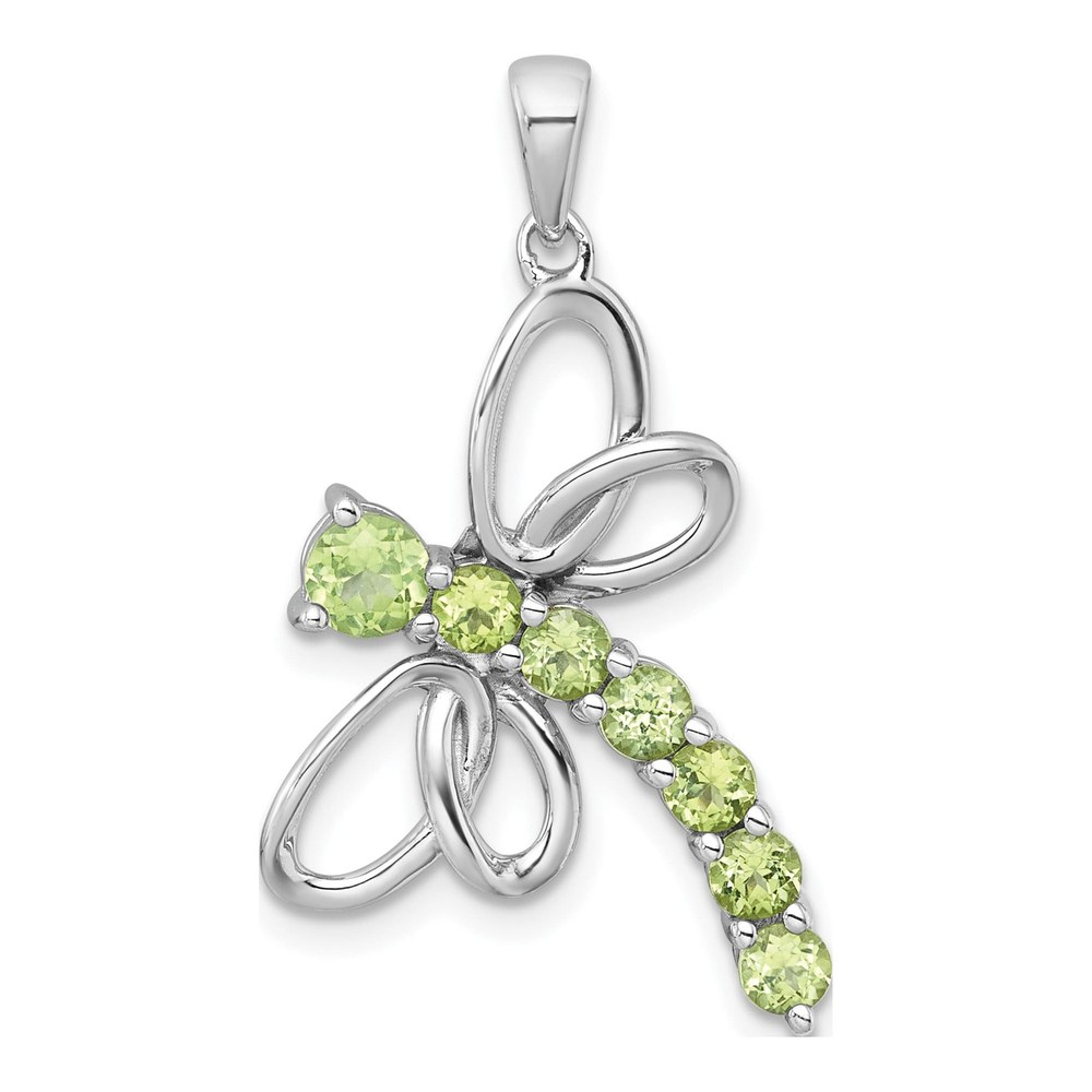 Sterling Silver Rhodium-Plated Polished Peridot Dragonfly Pendant