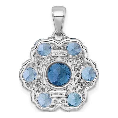 Sterling Silver Swiss Blue Topaz Flower Pendant – view 4