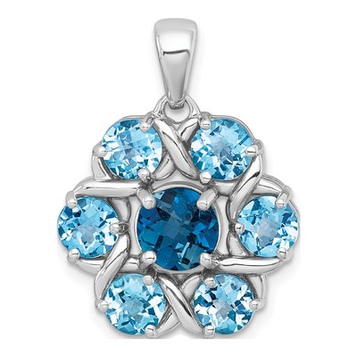Sterling Silver Swiss Blue Topaz Flower Pendant