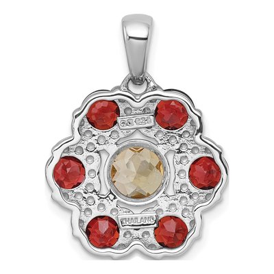 Sterling Silver Garnet & Citrine Flower Pendant – view 4