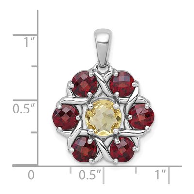 Sterling Silver Garnet & Citrine Flower Pendant – view 5