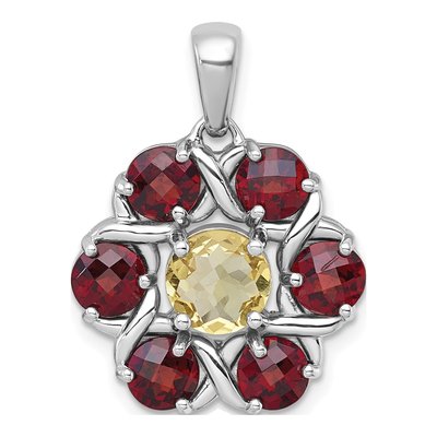 Sterling Silver Garnet & Citrine Flower Pendant