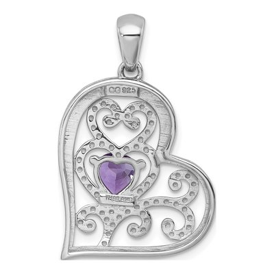 Sterling Silver Amethyst Filigree Heart Pendant – view 4