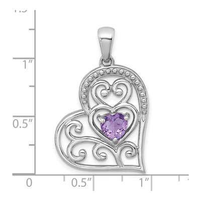 Sterling Silver Amethyst Filigree Heart Pendant – view 5