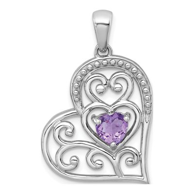 Sterling Silver Amethyst Filigree Heart Pendant