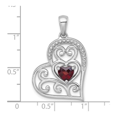 Sterling Silver Garnet Filigree Heart Pendant – view 5