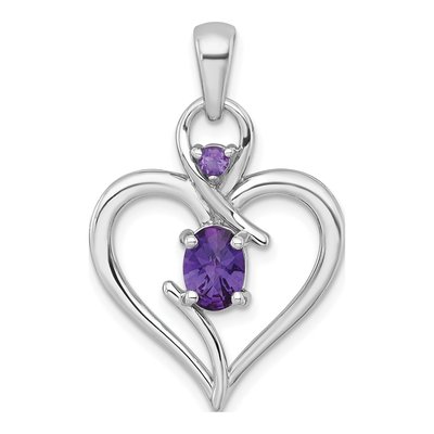 Sterling Silver Amethyst Open Heart Pendant
