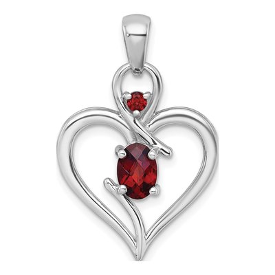 Sterling Silver Garnet Open Heart Pendant