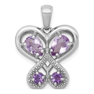 Sterling Silver Amethyst Heart Butterfly Pendant