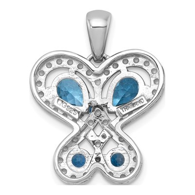 Sterling Silver Swiss Blue Topaz Butterfly Heart Pendant – view 4