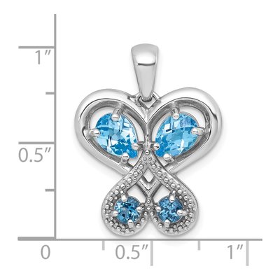 Sterling Silver Swiss Blue Topaz Butterfly Heart Pendant – view 5